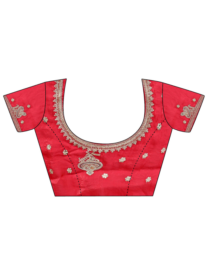 Libas Red Embellished Tissue Saree With Unstitched Blouse Piece
