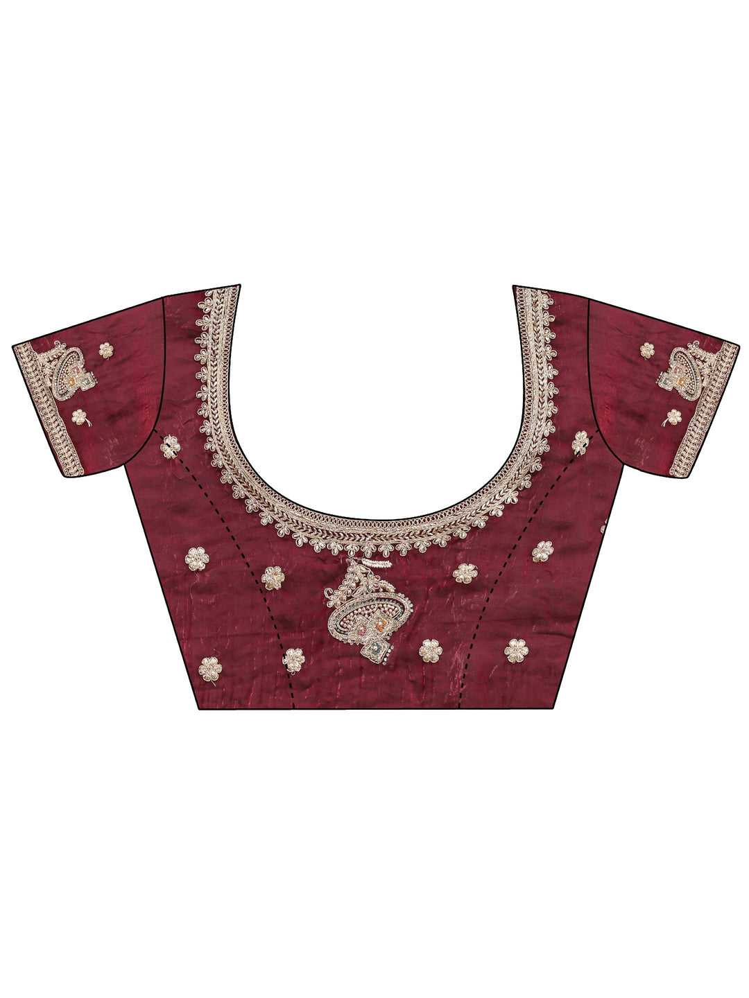 Wine Embellished Tissue Saree With Unstitched Blouse Piece