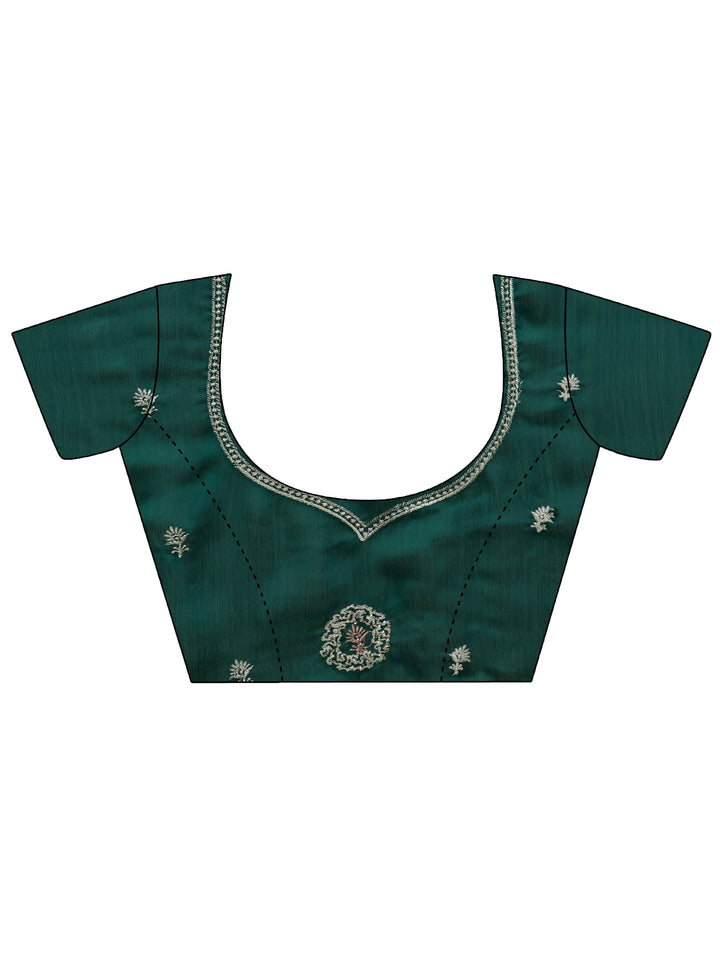 Green Embellished Satin Saree With Unstitched Blouse Piece