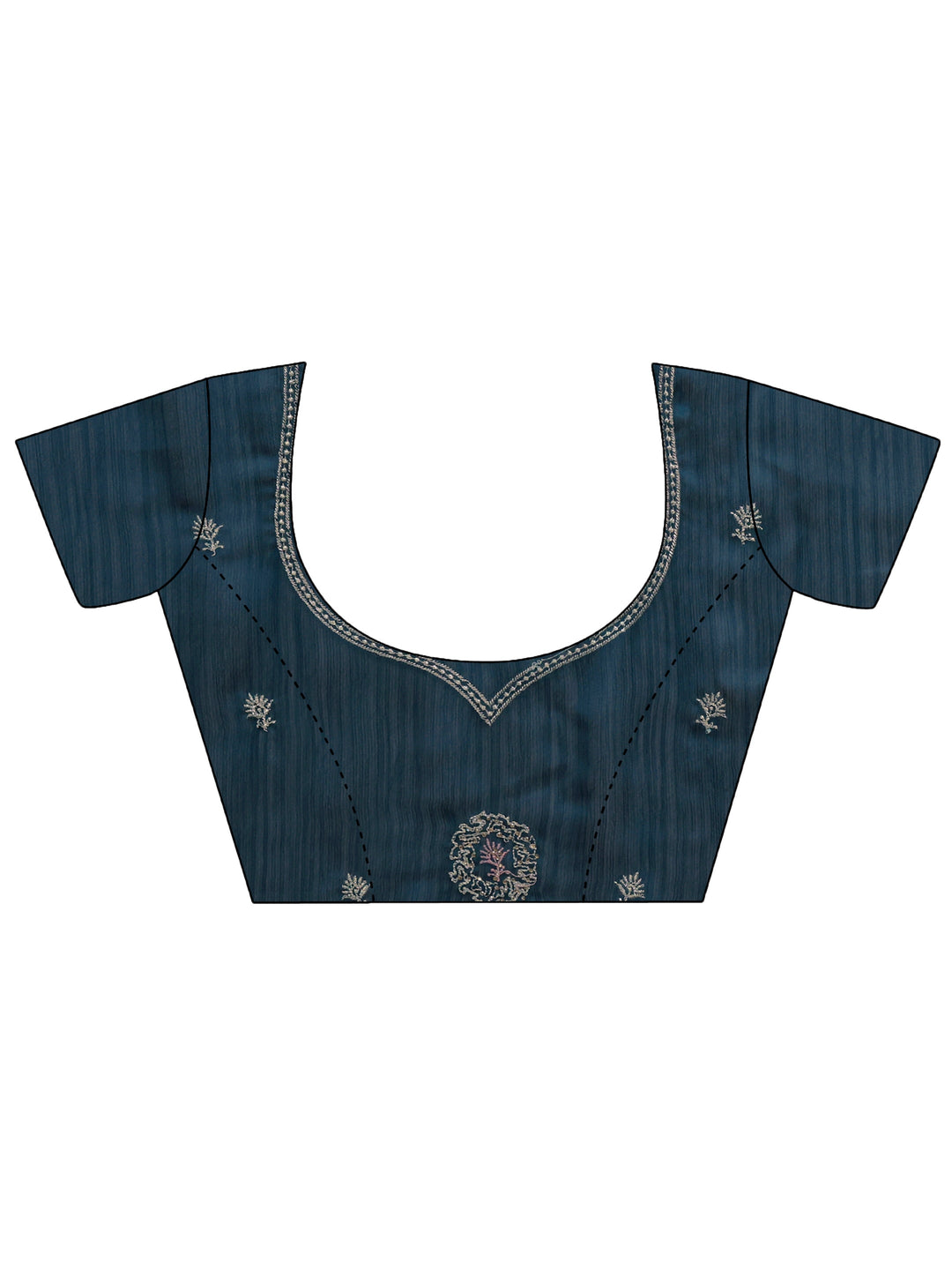 Teal Embellished Satin Sareewith Unstitched Blouse Piece