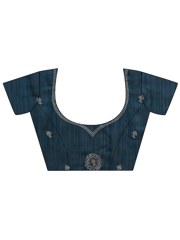 Teal Embellished Satin Sareewith Unstitched Blouse Piece
