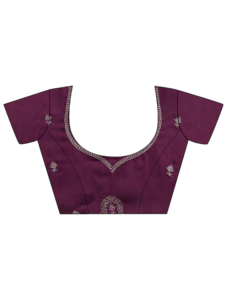 Burgundy Embellished Satin Saree With Unstitched Blouse Piece