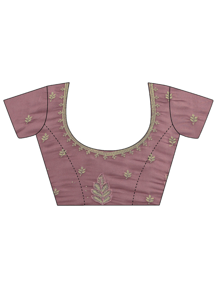 Taupe Embroidered Silk Blend Saree 
With Unstitched Blouse Piece