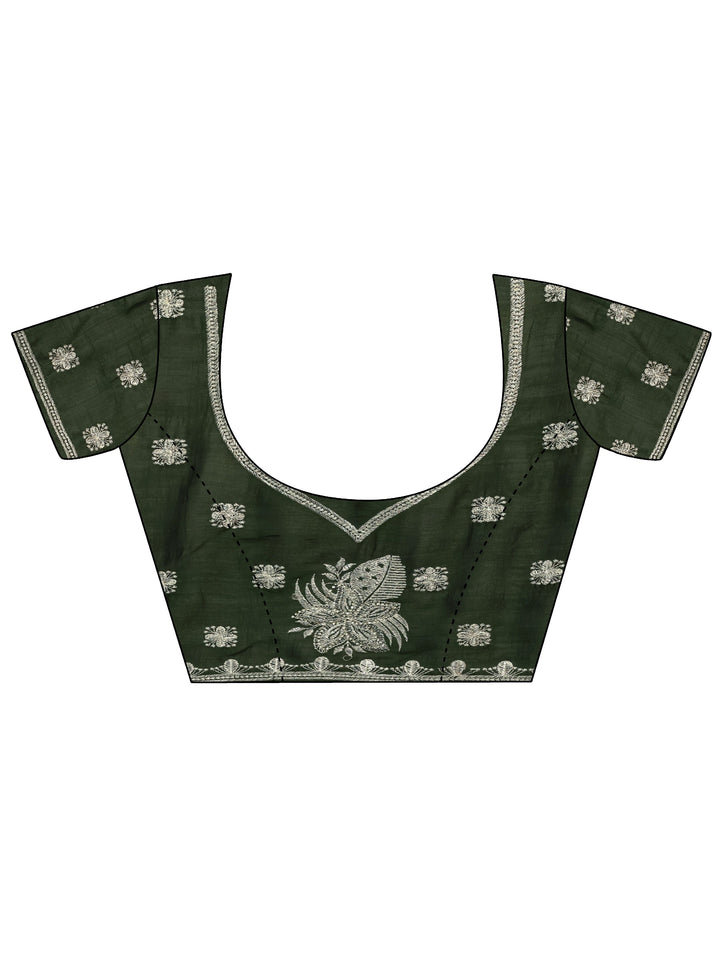 Green Embellished Silk Blend Saree 
With Unstitched Blouse Piece