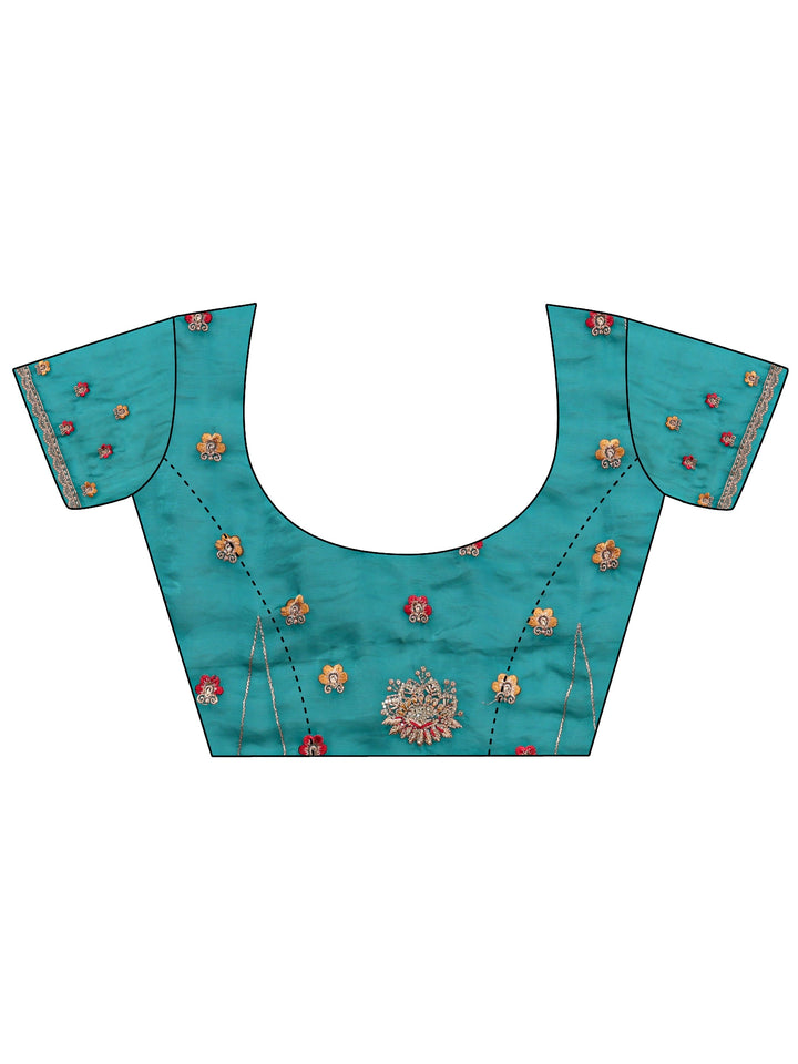 Green Ethnic Embroidered Tissue Saree With Unstitched Blouse Piece