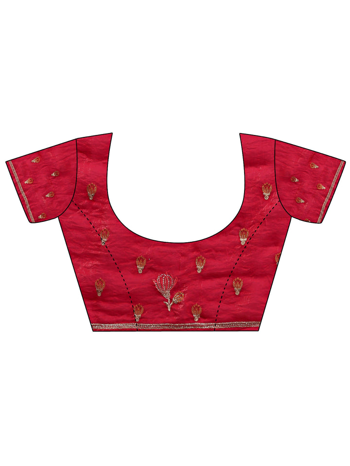 Burgundy Ethnic Embroidered Tissue Saree With Unstitched Blouse Piece
