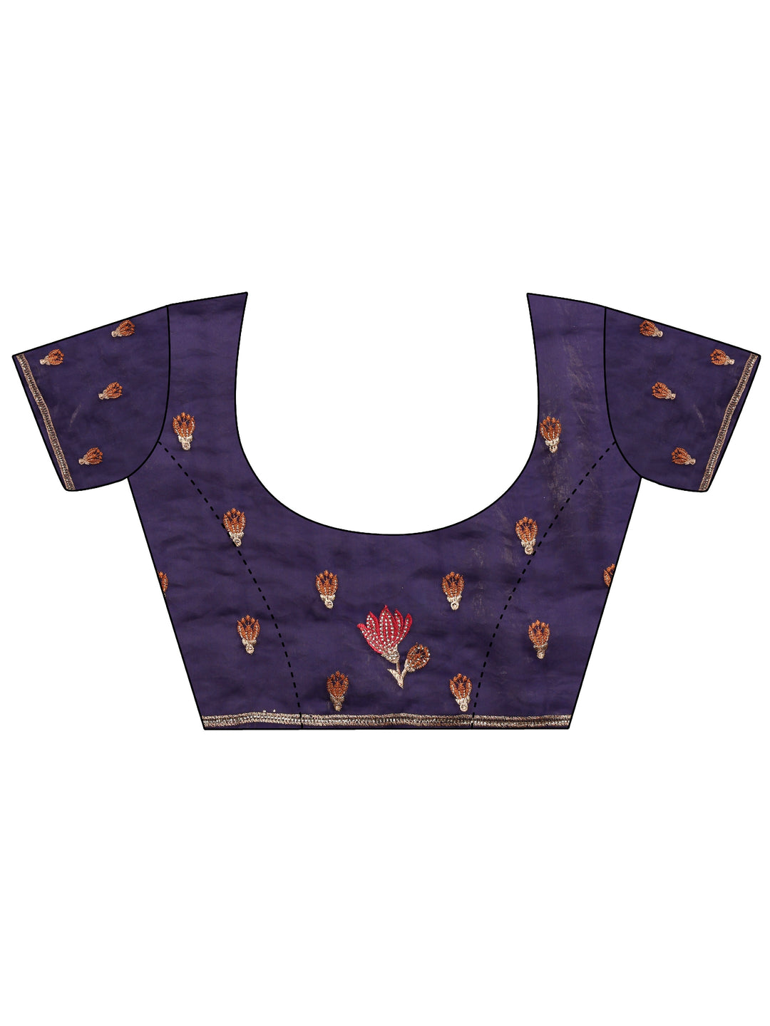 Purple Floral Embellished Tissue Saree With Unstitched Blouse Piece