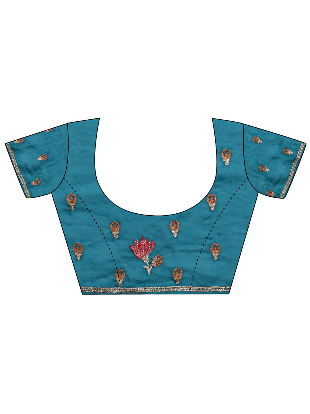 Blue Floral Embellished Tissue Saree With Unstitched Blouse Piece