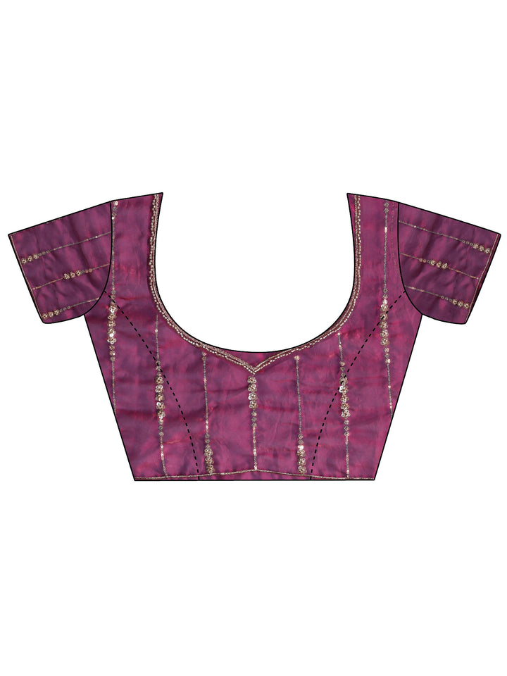 Purple Embellished Tissue Saree With Unstitched Blouse Piece