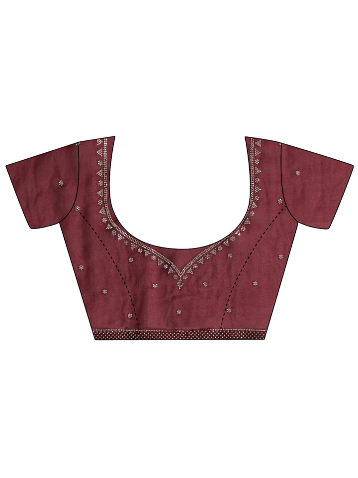 Maroon Embellished Tissue Saree With Unstitched Blouse Piece