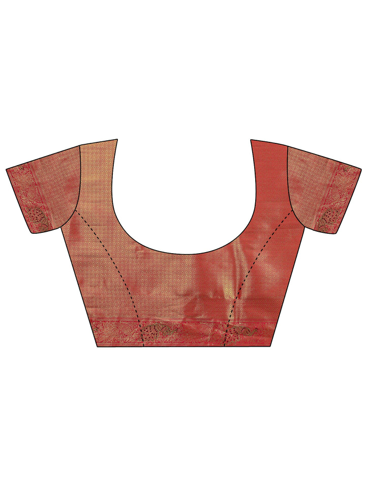 Red Banarasi Silk Saree With Unstitched Blouse And Dupatta