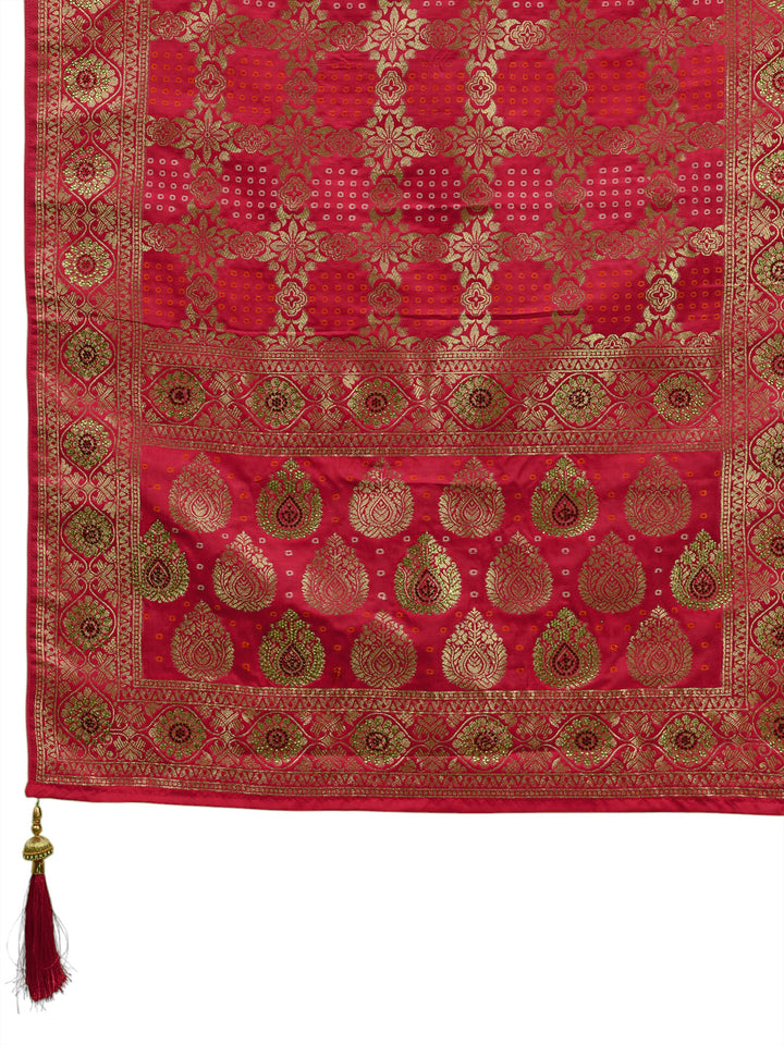 Pink Banarasi Silk Saree With Unstitched Blouse And Dupatta