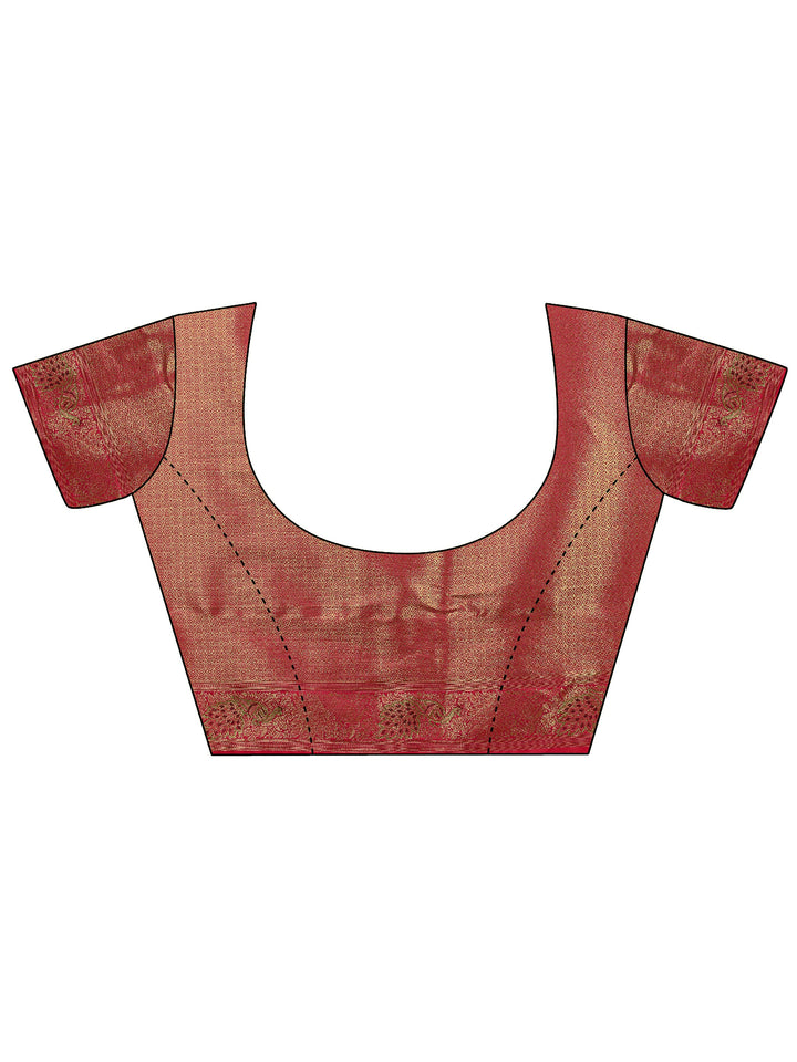 Pink Banarasi Silk Saree With Unstitched Blouse And Dupatta