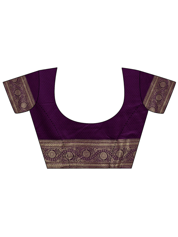 Purple Embellished  Silk Saree With Unstitched Blouse And Dupatta