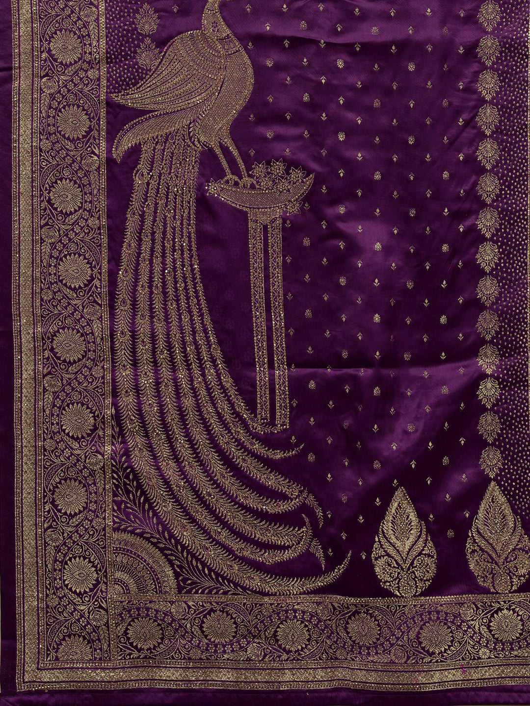 Purple Embellished  Silk Saree With Unstitched Blouse And Dupatta