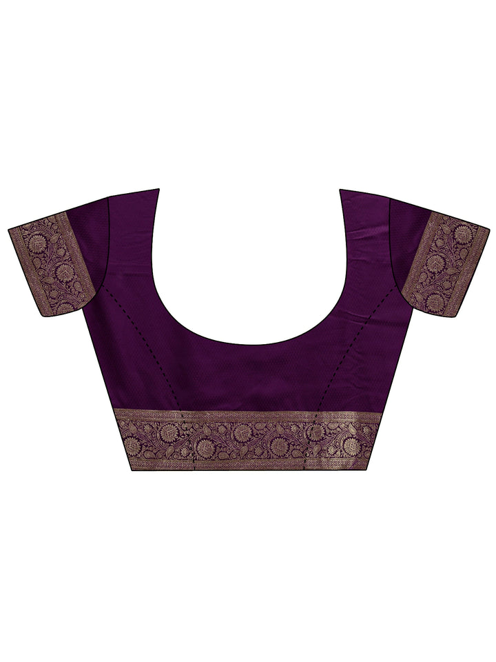 Purple Banarasi Silk Saree With Unstitched Blouse And Dupatta