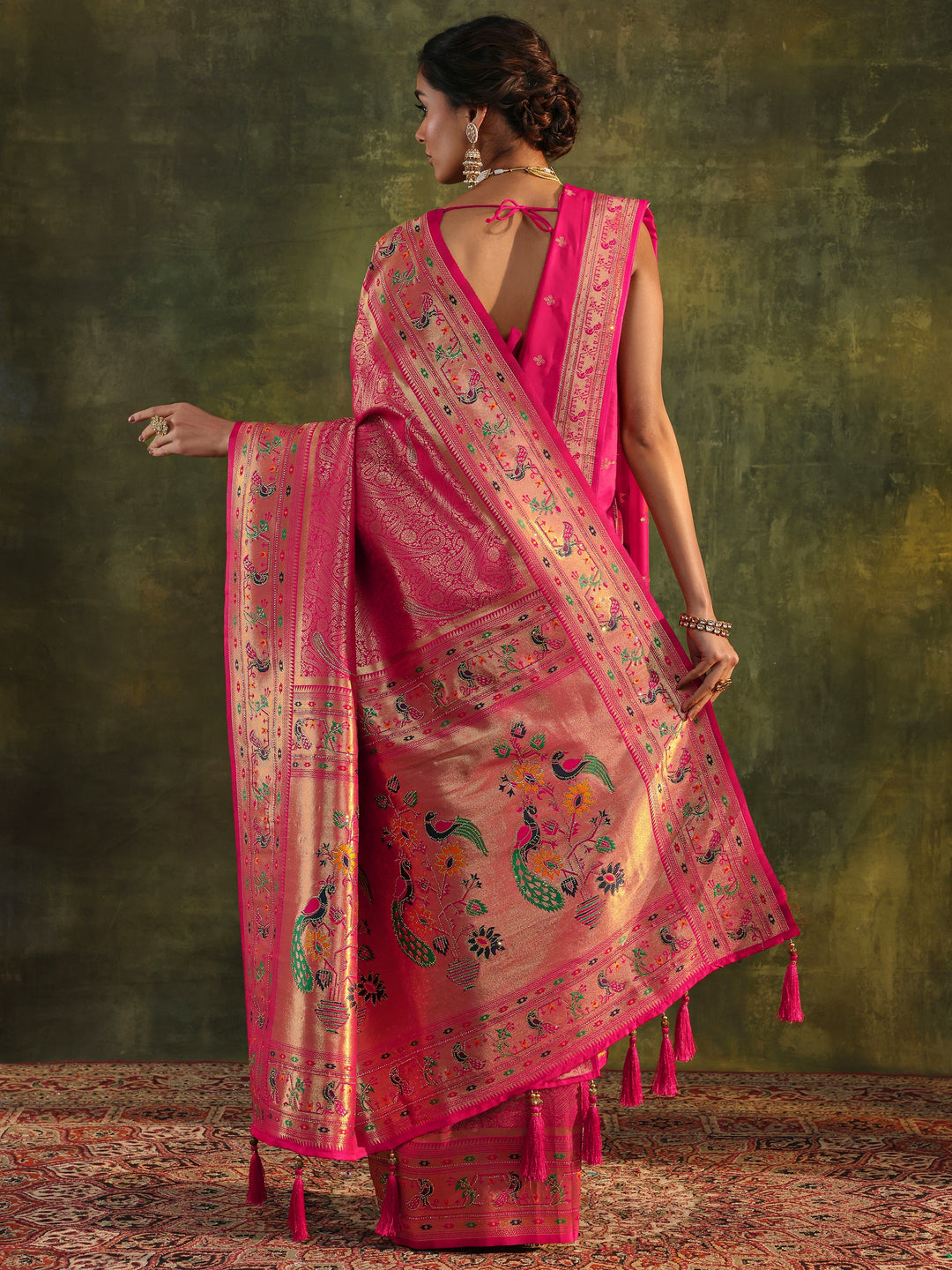 Pink Paithani Silk Saree With Unstitched Blouse And Dupatta