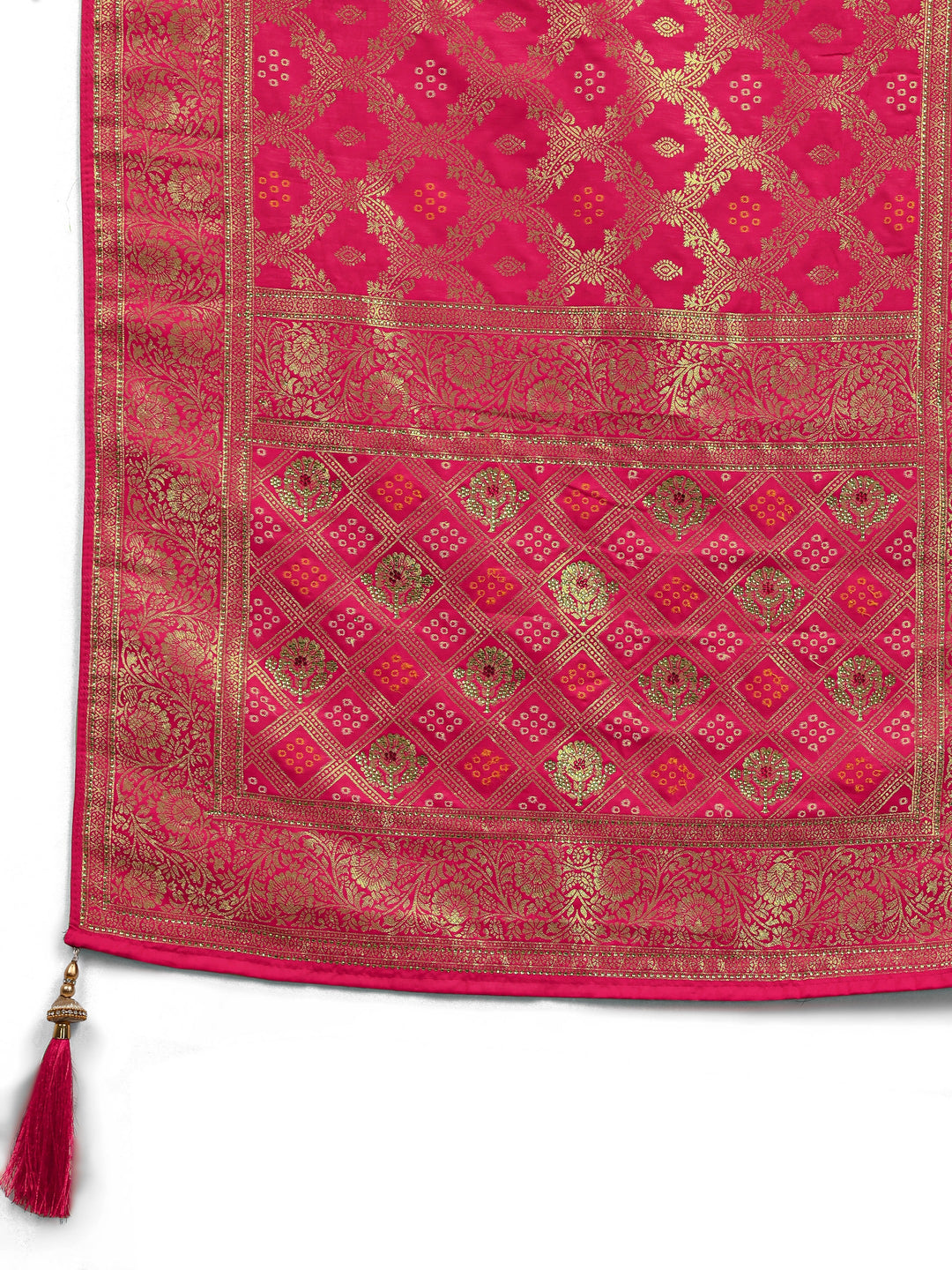 Pink Banarasi Silk Saree With Unstitched Blouse And Dupatta
