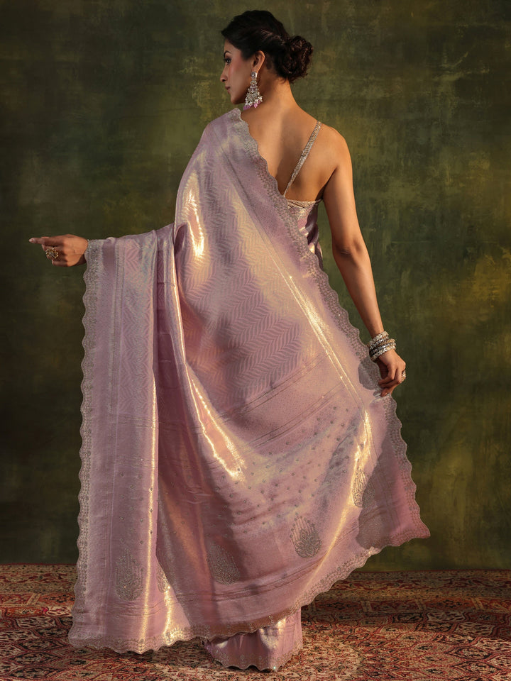 Lavender Embellished Silk Saree With Unstitched Blouse Piece
