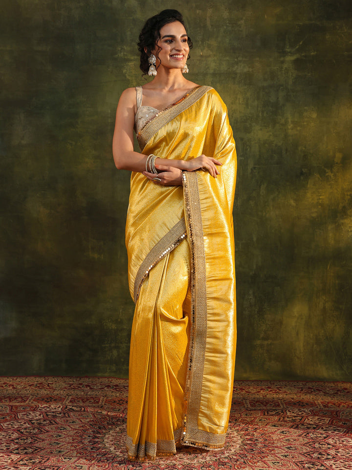 Mustard Woven Design Silk Blend Saree With Unstitched Blouse Piece