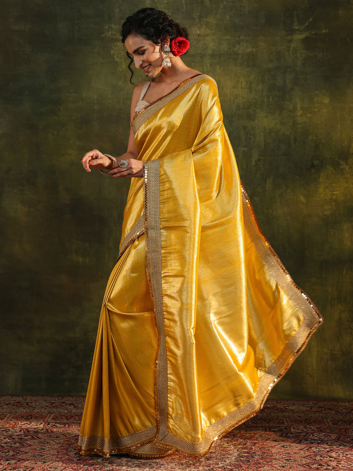 Mustard Woven Design Silk Blend Saree With Unstitched Blouse Piece