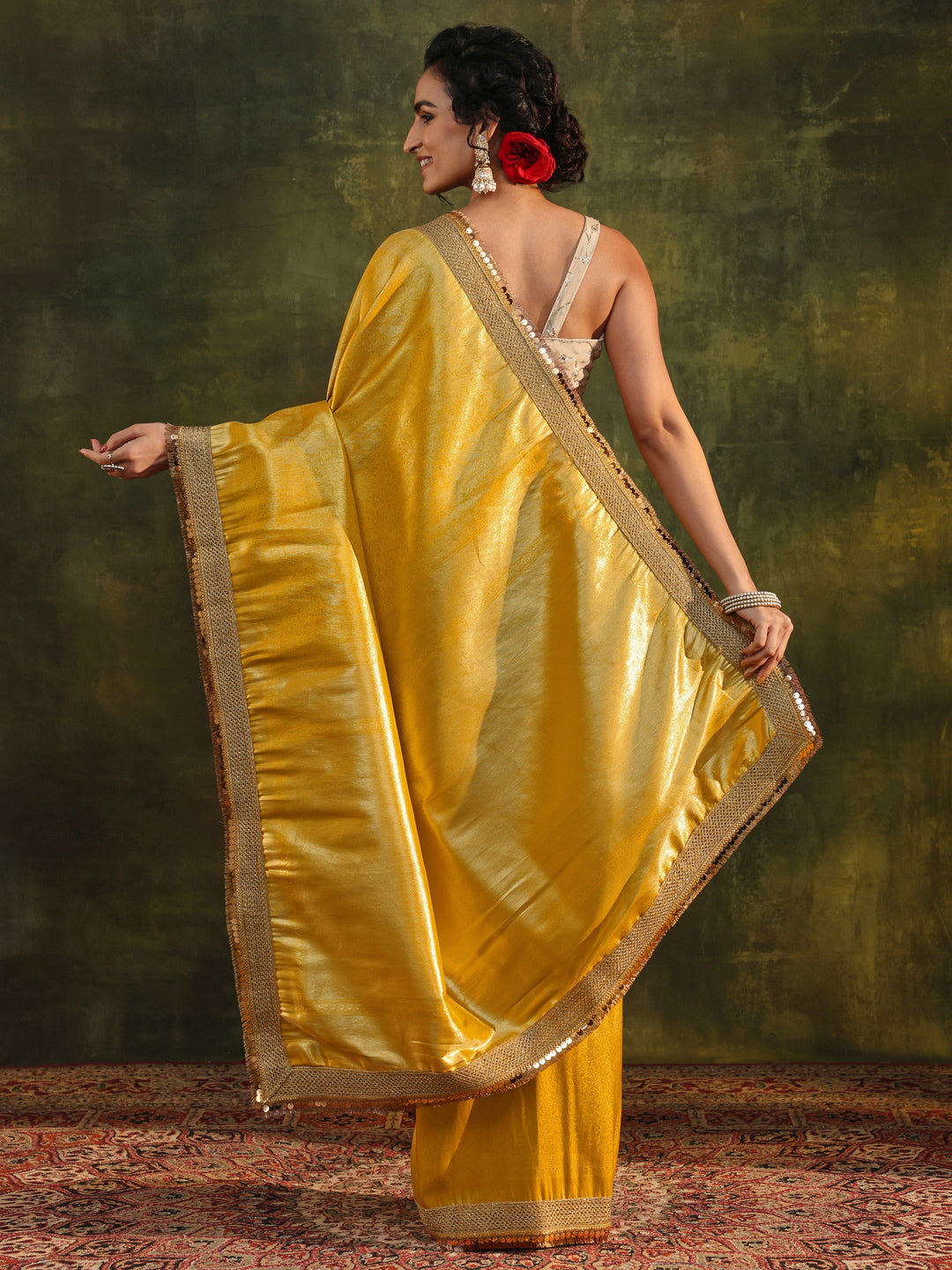 Mustard Woven Design Silk Blend Saree With Unstitched Blouse Piece