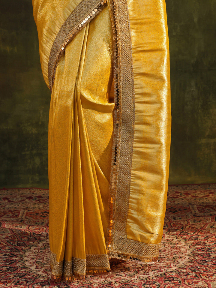 Mustard Woven Design Silk Blend Saree With Unstitched Blouse Piece