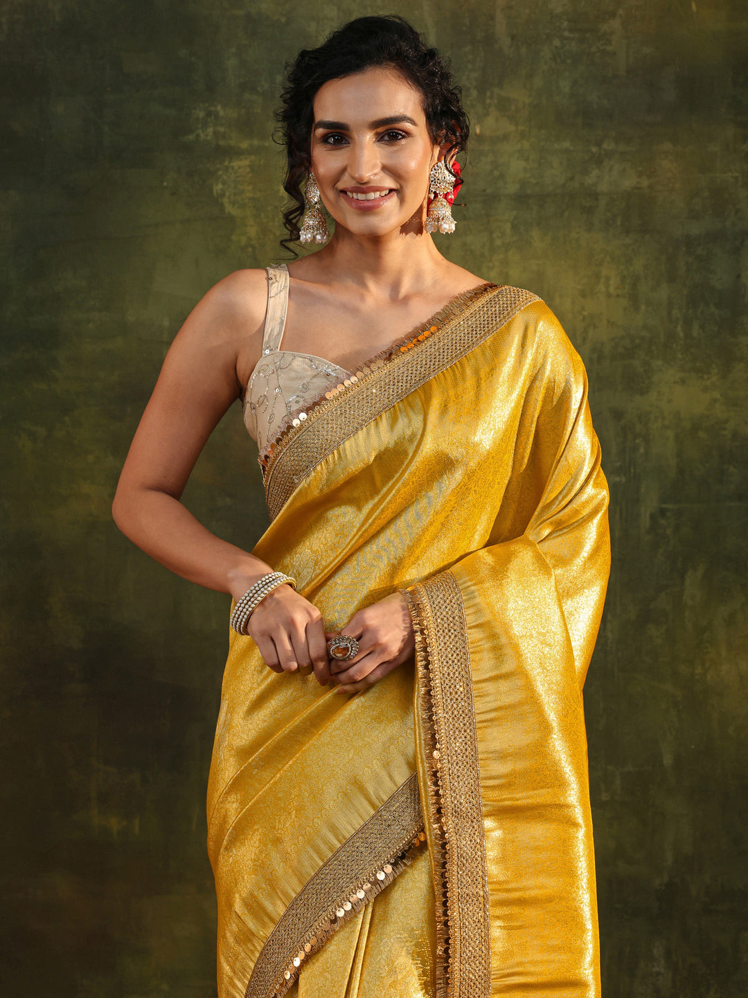 Mustard Woven Design Silk Blend Saree With Unstitched Blouse Piece
