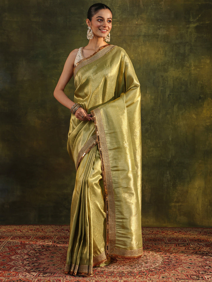 Green Woven Design Silk Blend Saree With Unstitched Blouse Piece