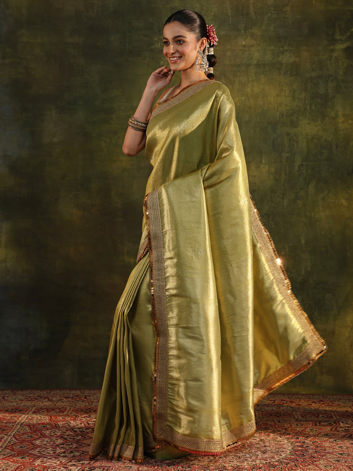 Green Woven Design Silk Blend Saree With Unstitched Blouse Piece