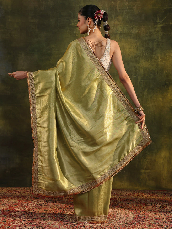 Green Woven Design Silk Blend Saree With Unstitched Blouse Piece