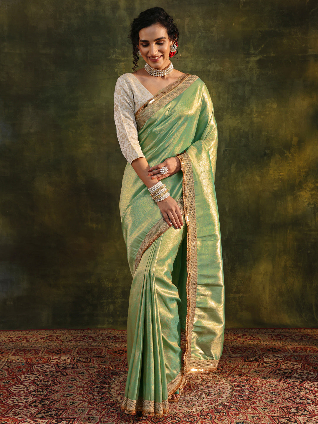 Blue Woven Design Silk Blend Saree With Unstitched Blouse Piece