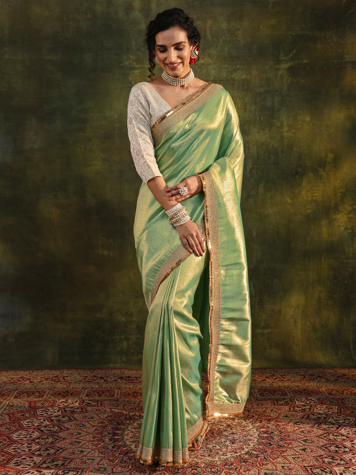 Blue Woven Design Silk Blend Saree With Unstitched Blouse Piece