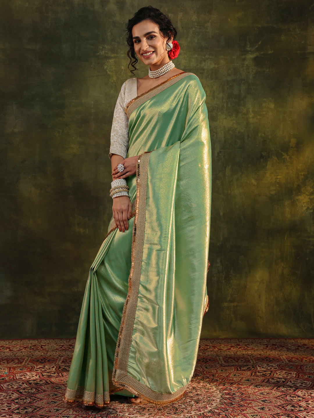 Blue Woven Design Silk Blend Saree With Unstitched Blouse Piece