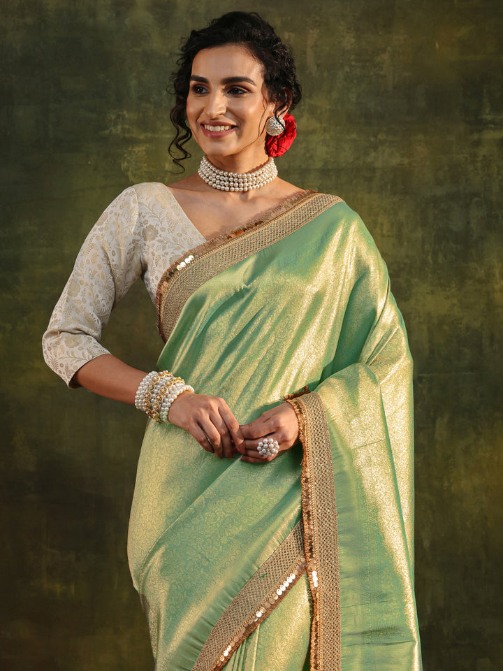 Blue Woven Design Silk Blend Saree With Unstitched Blouse Piece