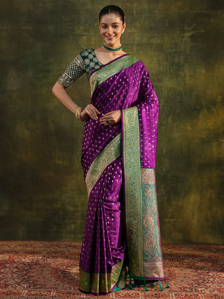 Purple Ethnic Woven Design Silk Blend Saree With Unstitched Blouse Piece