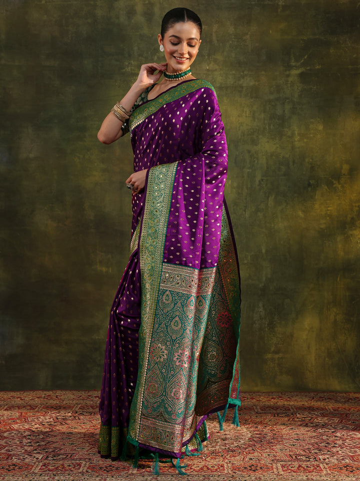 Purple Ethnic Woven Design Silk Blend Saree With Unstitched Blouse Piece