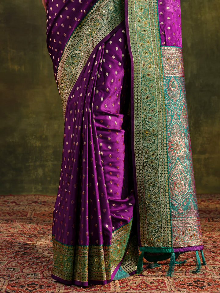 Purple Ethnic Woven Design Silk Blend Saree With Unstitched Blouse Piece