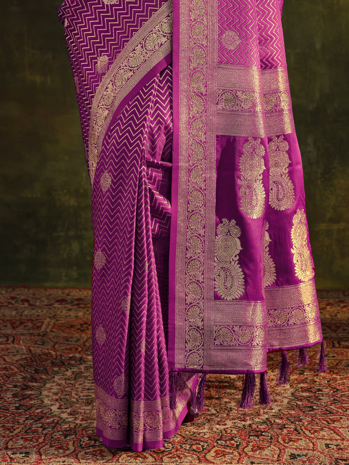 Purple Woven Design Silk Blend Banarasi Saree With Unstitched Blouse Piece