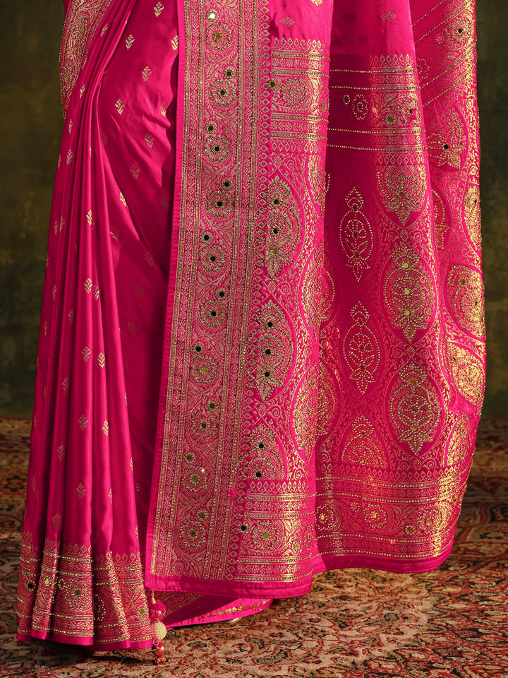 Libas Art Pink Embellished Satin Saree With Unstitched Blouse Piece