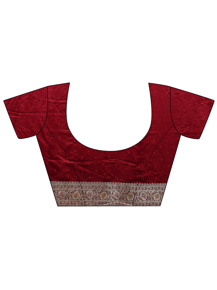Libas Art Maroon Woven Design Silk Blend Banarasi Saree With Unstitched Blouse Piece