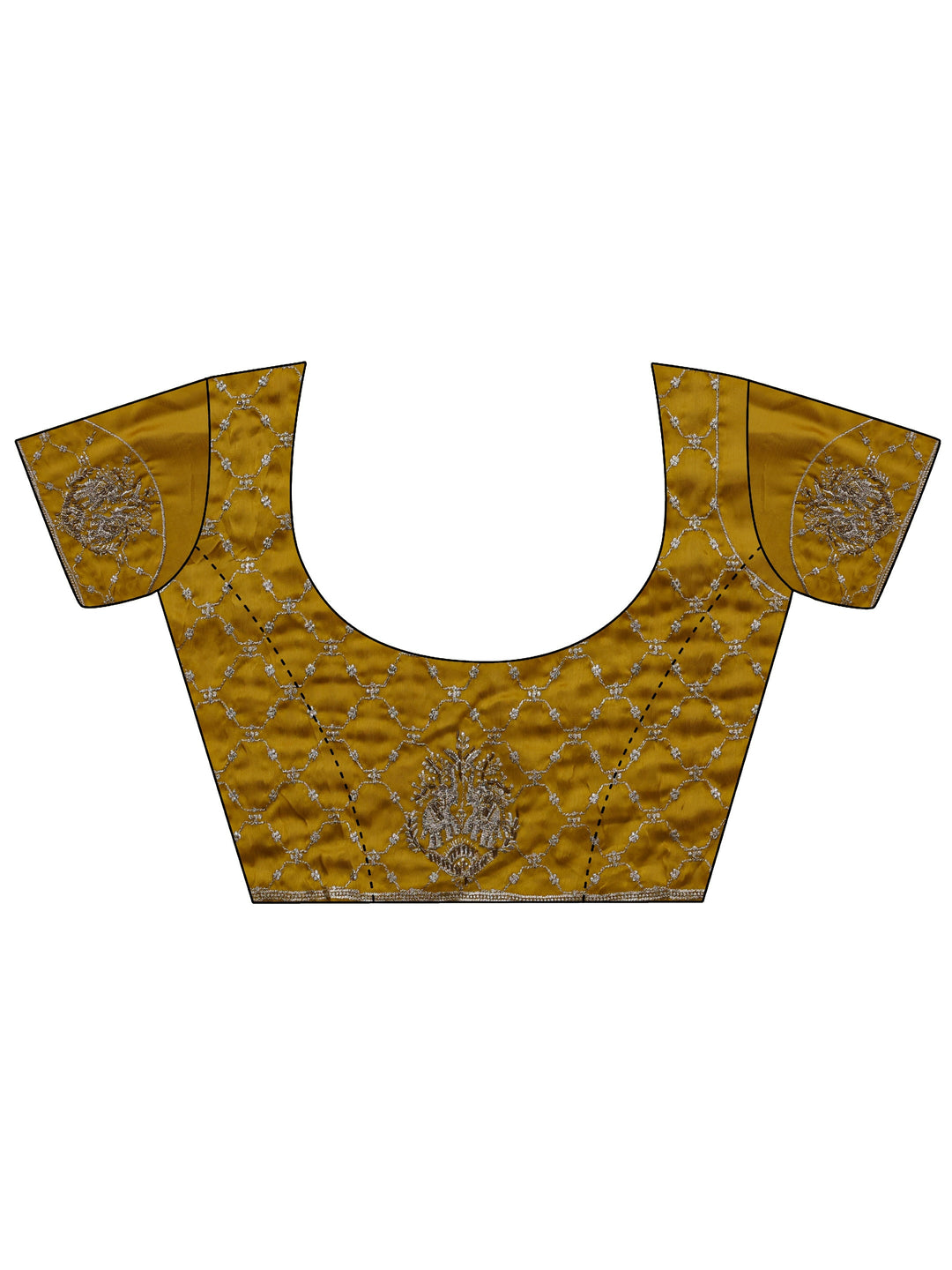 Mustard Floral Embellished Satin Saree With Unstitched Blouse Piece