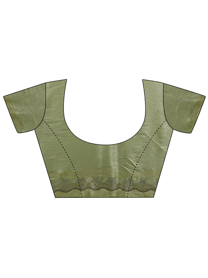 Libas Art Green Floral Embellished Silk Blend Saree With Unstitched Blouse Piece