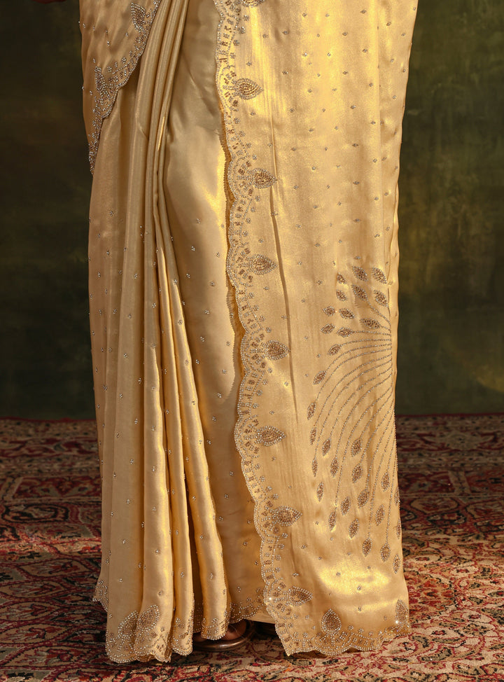 Libas Art Gold Embellished Silk Blend Saree With Unstitched Blouse Piece