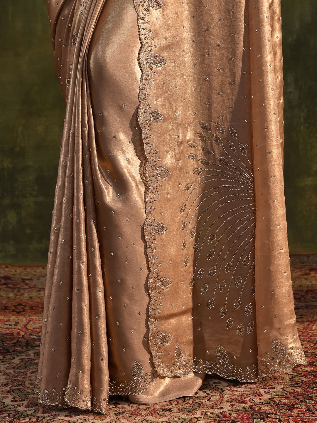 Libas Art Beige Embellished Silk Blend Saree With Unstitched Blouse Piece