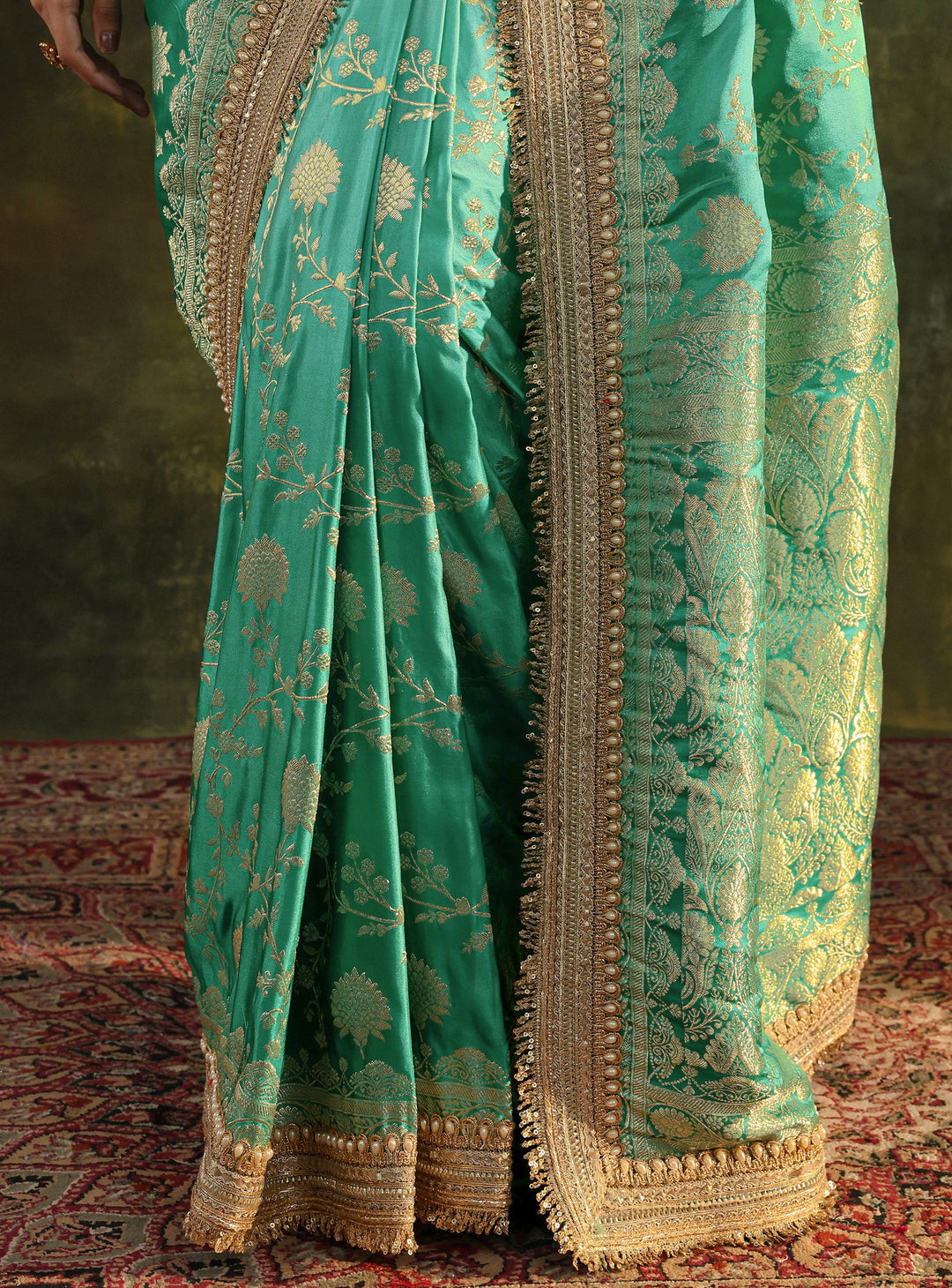 Libas Art Green Embellished Woven Design  Silk Saree With Unstitched Blouse Piece