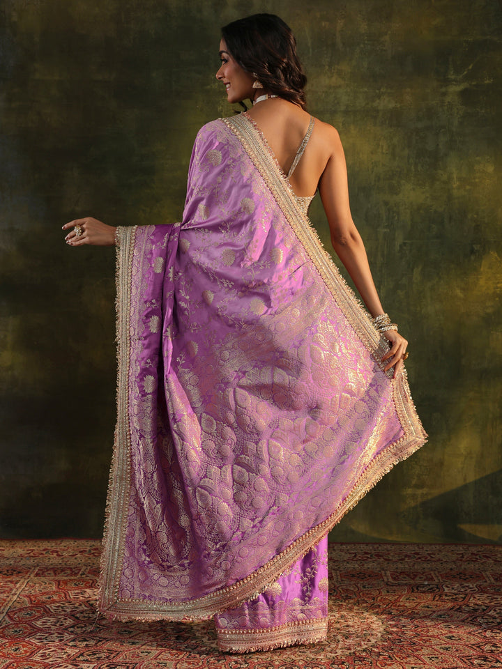 Libas Art Purple Embellished Woven Design  Silk Saree With Unstitched Blouse Piece