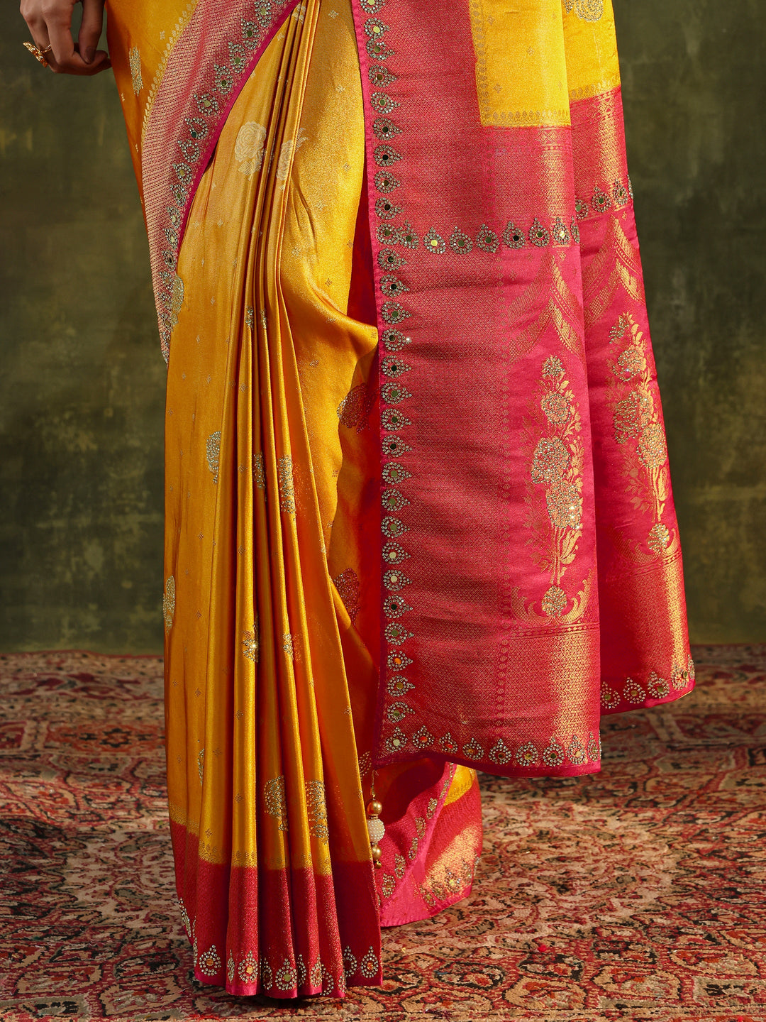 Libas Art Mustard Embellished  Silk Blend Saree With Unstitched Blouse Piece