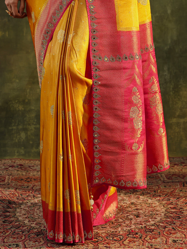 Libas Art Mustard Embellished  Silk Blend Saree With Unstitched Blouse Piece