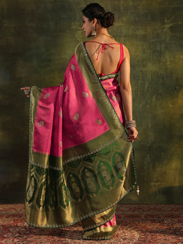 Libas Art Pink Embellished Silk Blend With Unstitched Blouse Piece